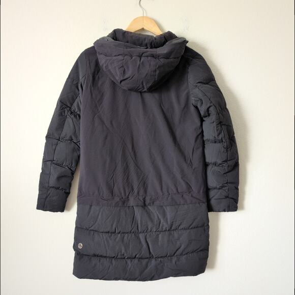Lululemon Cold As Puff Jacket Sz 6 Black Hooded Puffer Longline Parka Down Coat - Picture 16 of 16